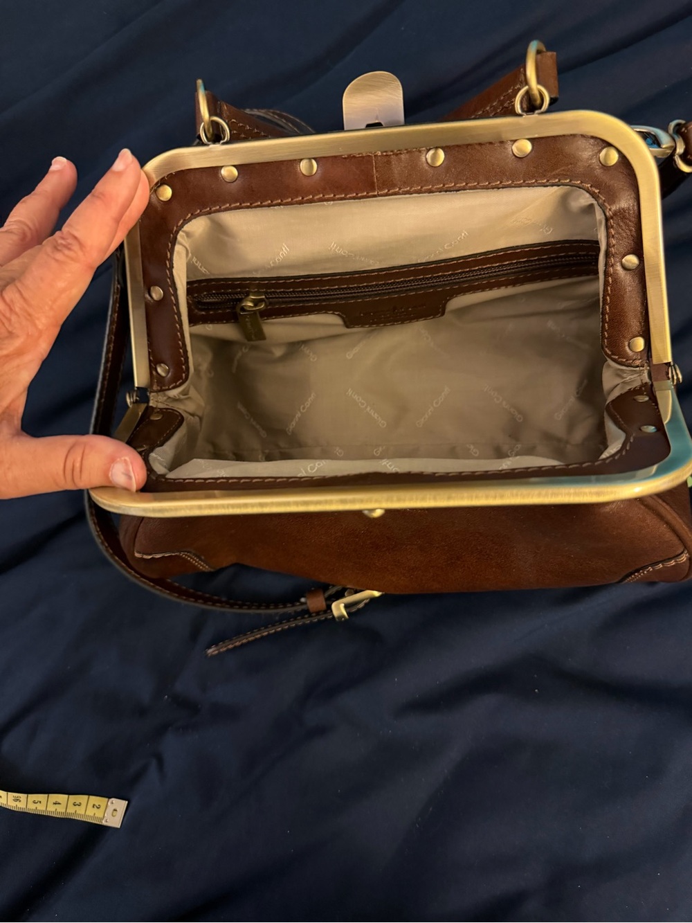 Gianni Conti Brown Leather Frame-Top Crossbody Bag - Picture 6 of 11